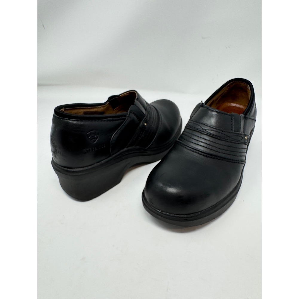Ariat Womens Black Leather Steel‎ Toe Slip On Clogs Wedge Work Shoes Size 8B